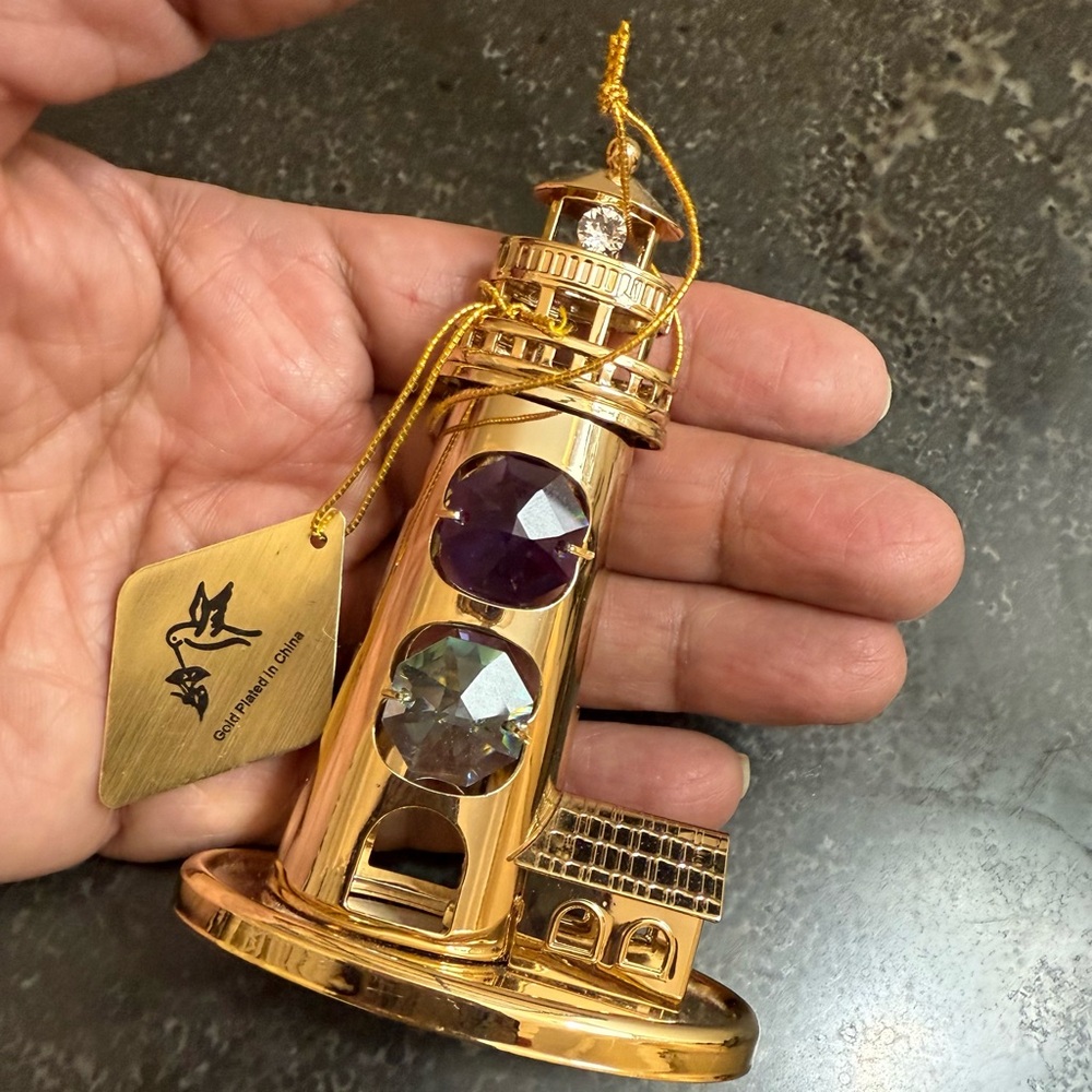 Crystal Temptations Gold Lighthouse Figurine with Crystals 24k plated - Picture 4 of 11